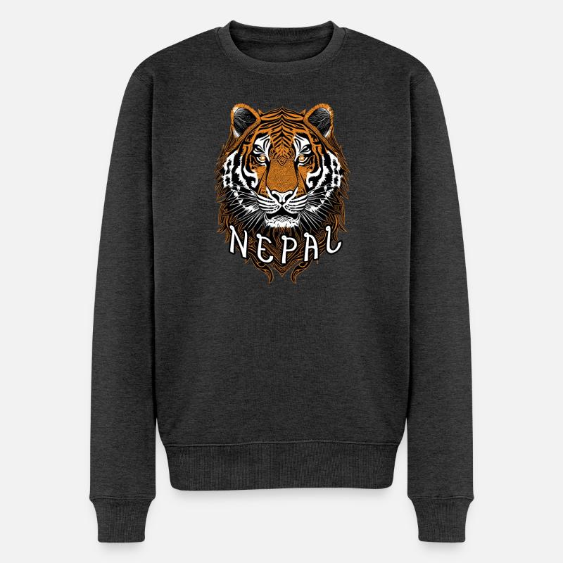 Nepalesischer Tigerkopf - Männer Premium Bio Pullover - Anthrazit meliert