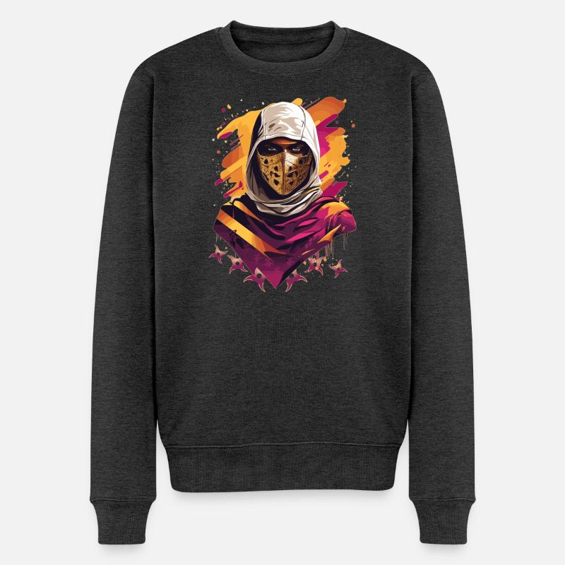 Ninja Samurai Krieger - Männer Premium Bio Pullover - Anthrazit meliert