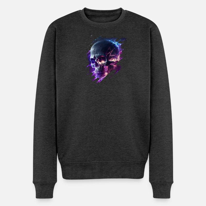 Neon-Kriegs Skull Design - Männer Premium Bio Pullover - Anthrazit meliert