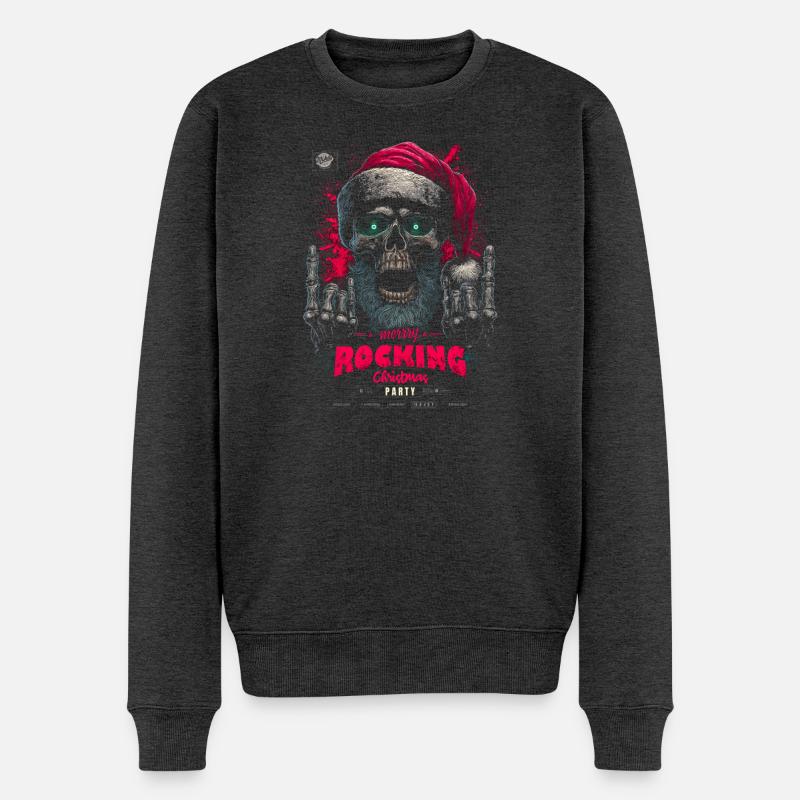 Rocking Weihnachten Schädel - Männer Premium Bio Pullover - Anthrazit meliert