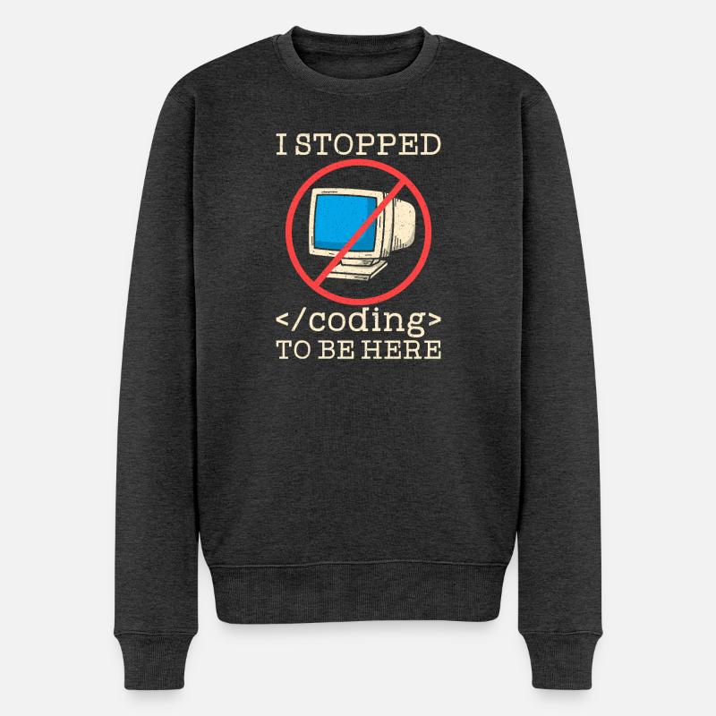 Coding witziger Spruch Prgrammierer - Männer Premium Bio Pullover - Anthrazit meliert