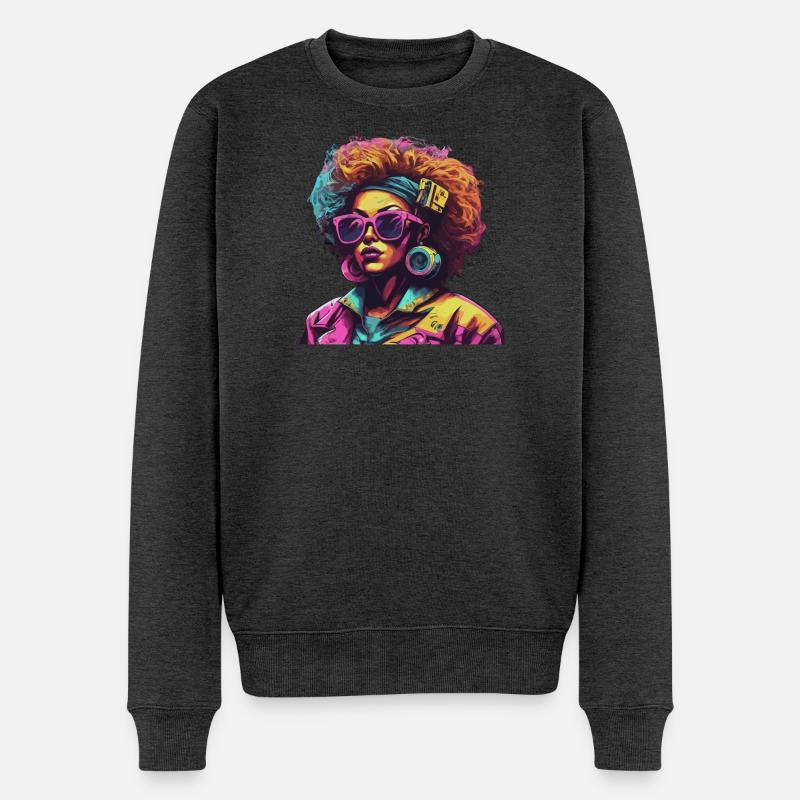 Kunstvoller Pop-Art Portrait mit Afro - Männer Premium Bio Pullover - Anthrazit meliert
