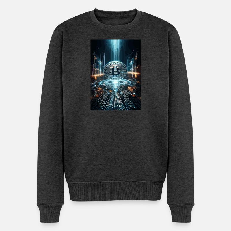Futuristisches Bitcoin Digital Artwork - Männer Premium Bio Pullover - Anthrazit meliert
