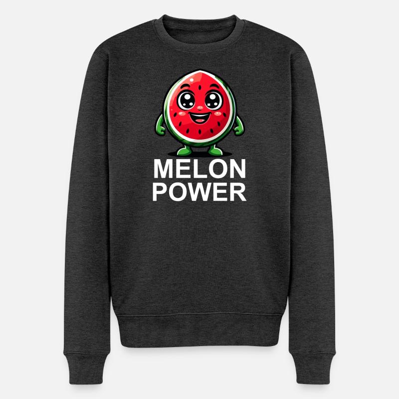 Fröhliche Wassermelone Illustration - Männer Premium Bio Pullover - Anthrazit meliert