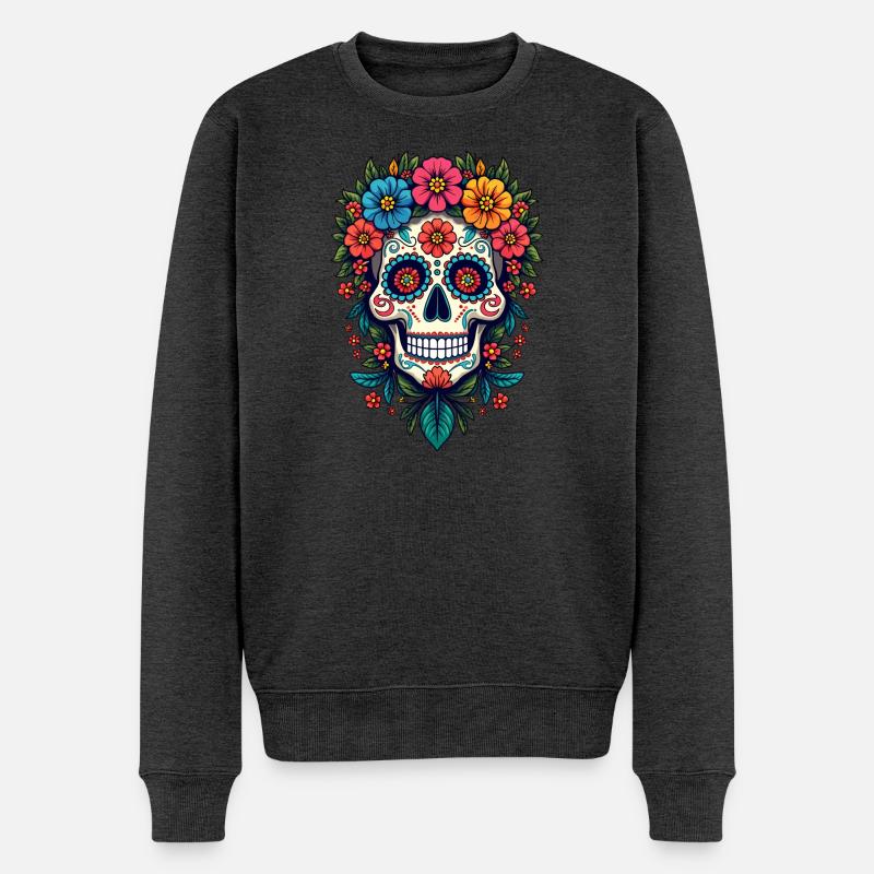Festlicher Dia de los Muertos, Tag der Toten - Männer Premium Bio Pullover - Anthrazit meliert