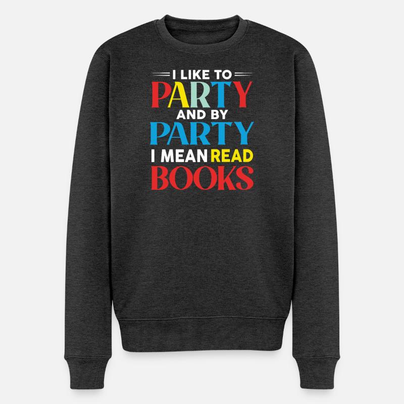 Bunte Leseparty Typo Design - Männer Premium Bio Pullover - Anthrazit meliert