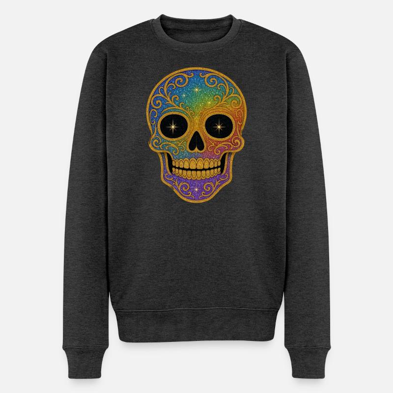 Regenbogen Totenkopf Design - Männer Premium Bio Pullover - Anthrazit meliert