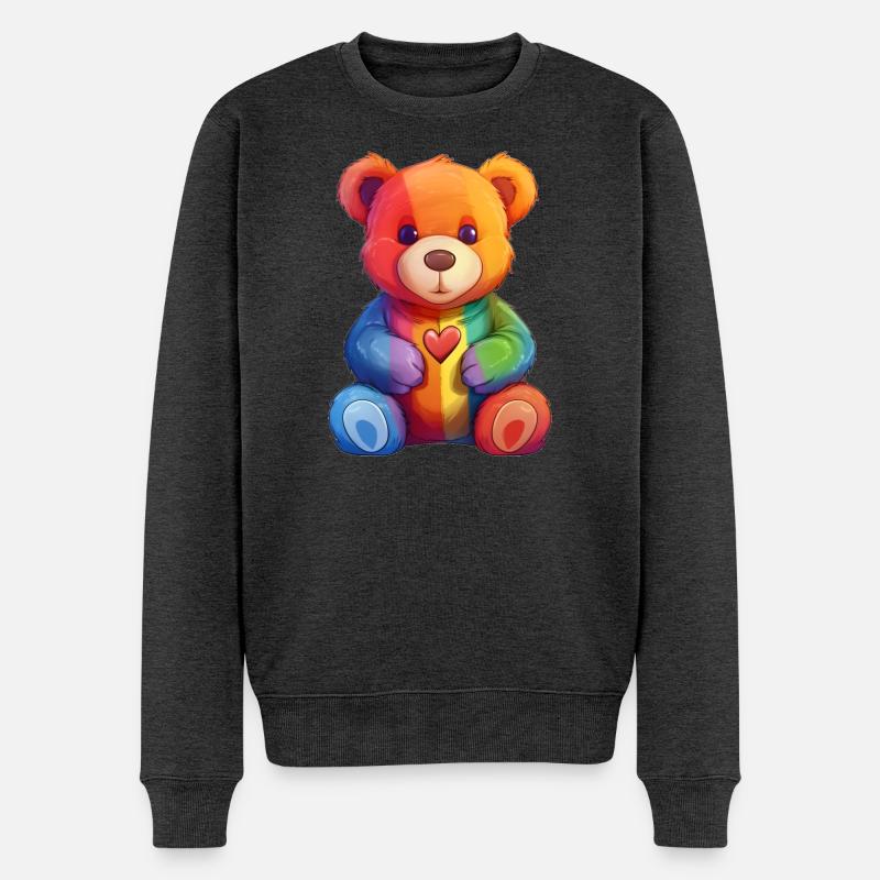 Regenbogen Herz Bär Plüsch - Männer Premium Bio Pullover - Anthrazit meliert