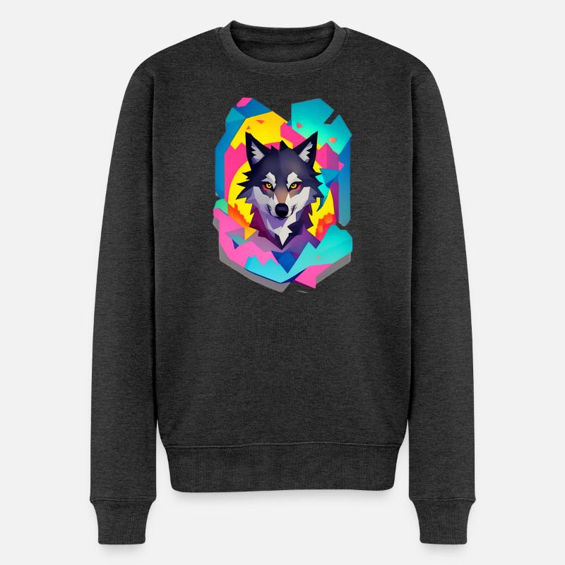 Wolf - Männer Premium Bio Pullover - Anthrazit meliert