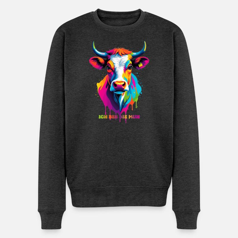 Süße bunte Kuh - Männer Premium Bio Pullover - Anthrazit meliert