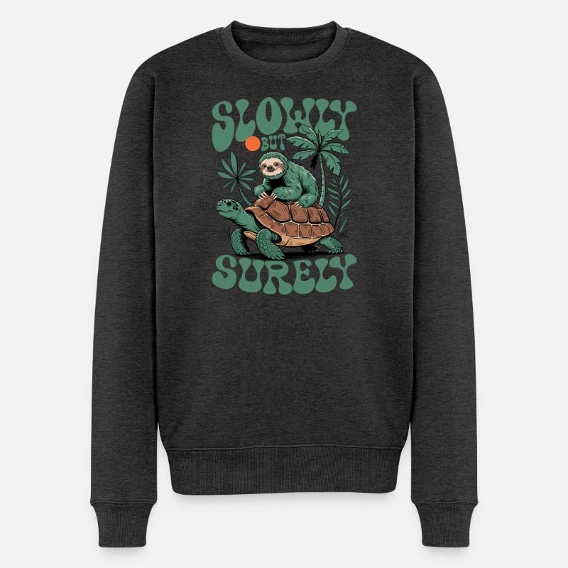 Langsam aber sicher Schildkröte und Faultier - Männer Premium Bio Pullover - Anthrazit meliert