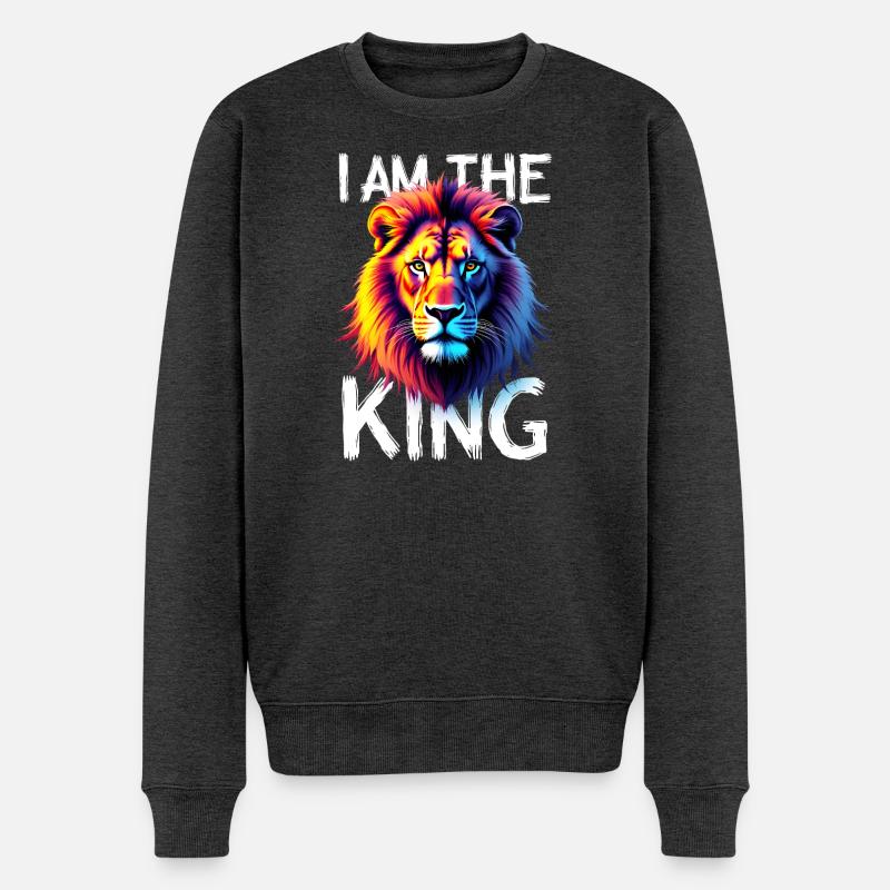 I am the King Löwe - Männer Premium Bio Pullover - Anthrazit meliert