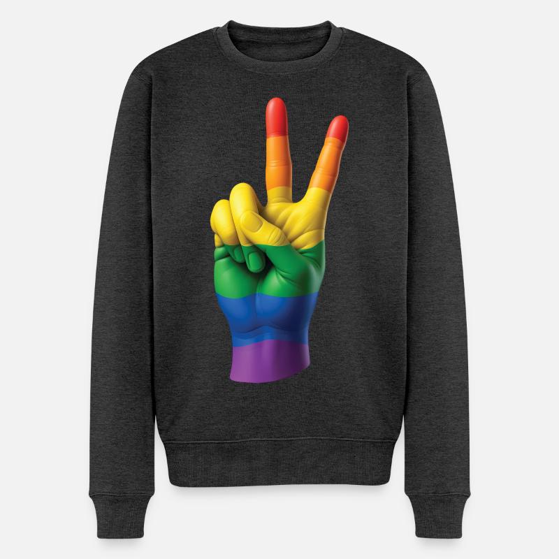 PRIDE PEACE HAND – Frieden & Liebe - Männer Premium Bio Pullover - Anthrazit meliert