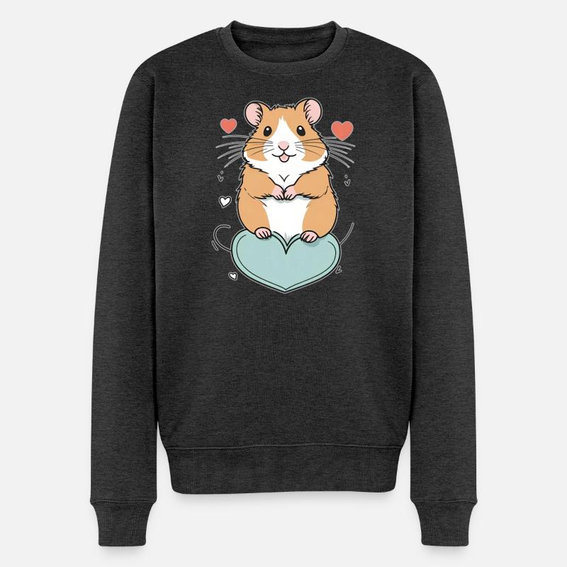 Hamster mit Herz - Männer Premium Bio Pullover - Anthrazit meliert