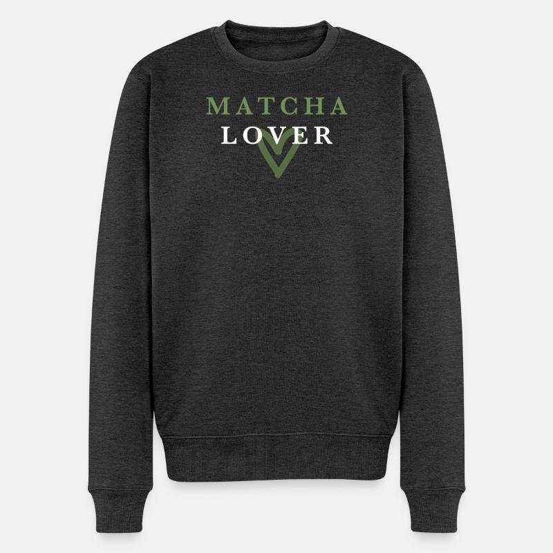 Matcha Lover grünes Herz - Männer Premium Bio Pullover - Anthrazit meliert