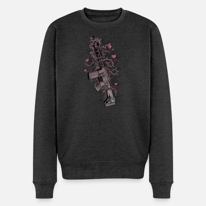Sturmgewehr mit Rosenherzen - Männer Premium Bio Pullover - Anthrazit meliert