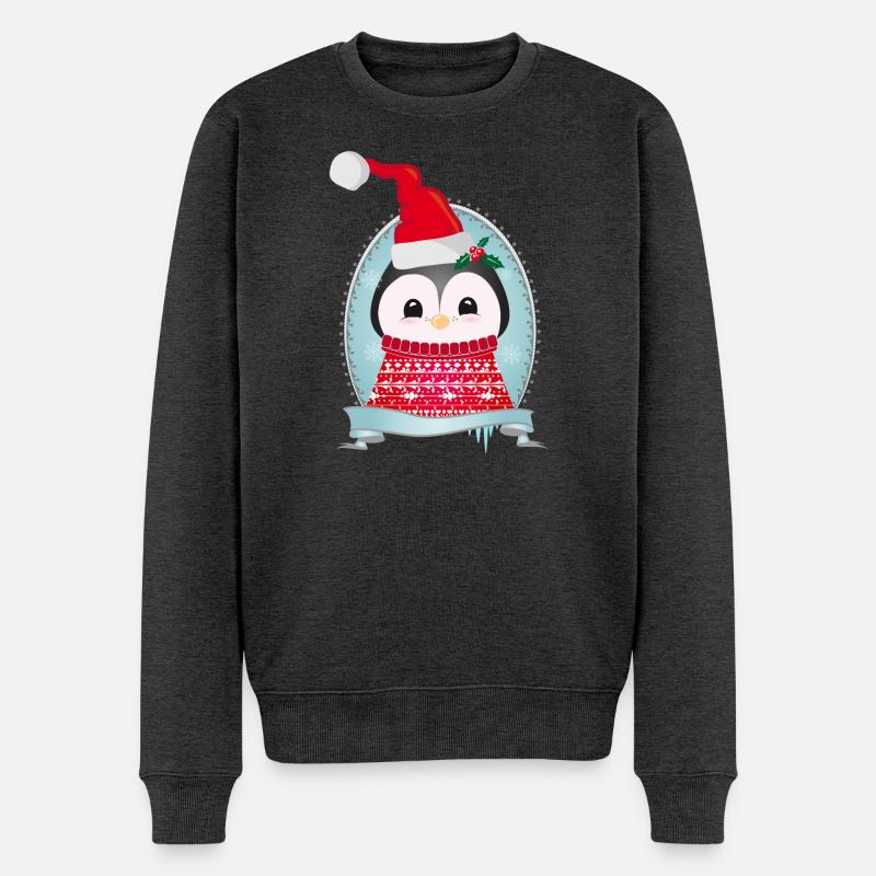 weihnachtlicher Pinguin mit Strickpullover & Mütze - Männer Premium Bio Pullover - Anthrazit meliert