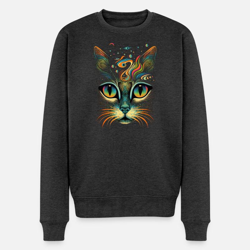 Kosmische Katze - Männer Premium Bio Pullover - Anthrazit meliert