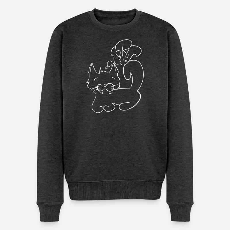 Cat white - Männer Premium Bio Pullover - Anthrazit meliert