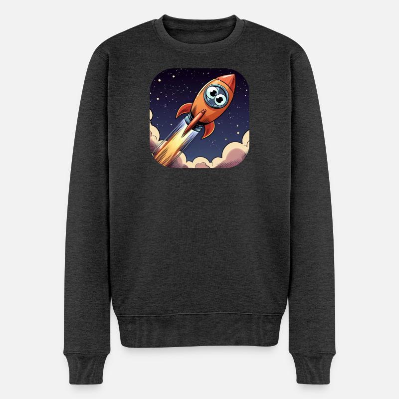 Comic Rakete mit Augen - Männer Premium Bio Pullover - Anthrazit meliert