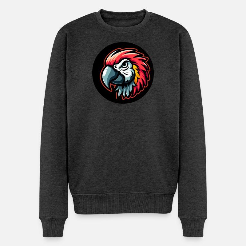 Papagei Comic Kopf bunt - Männer Premium Bio Pullover - Anthrazit meliert