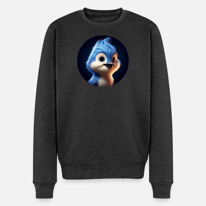 Blauer Vogel im Animationsstil - Männer Premium Bio Pullover - Anthrazit meliert