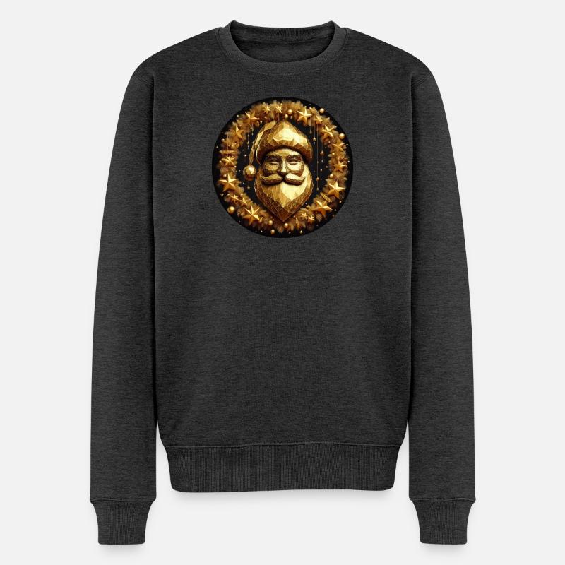 Weihnachtsmann in Gold mit Sternen - Männer Premium Bio Pullover - Anthrazit meliert