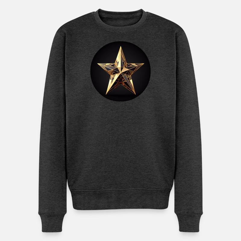 Goldener Stern in Polygon Design - Männer Premium Bio Pullover - Anthrazit meliert