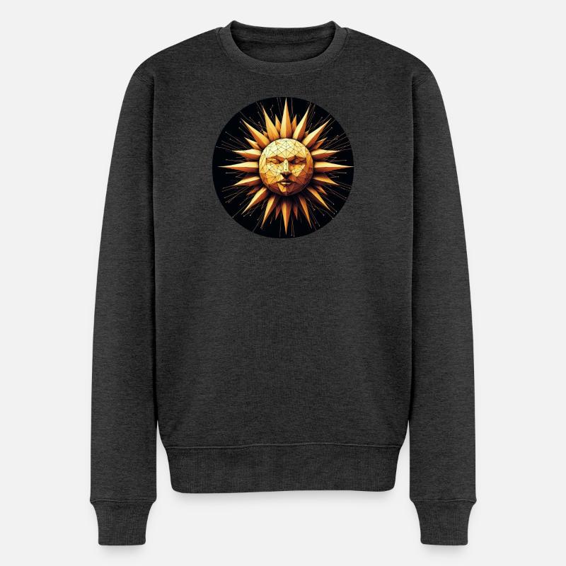 Polygon Sonne Gesicht gold - Männer Premium Bio Pullover - Anthrazit meliert