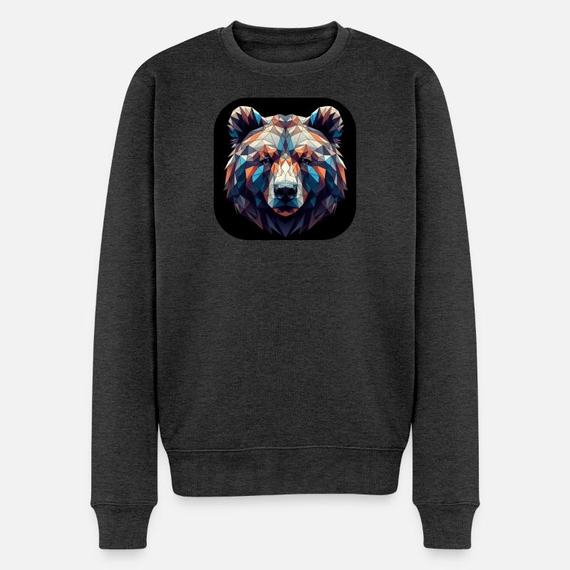 Bär Kopf Polygon bunt farbig - Männer Premium Bio Pullover - Anthrazit meliert
