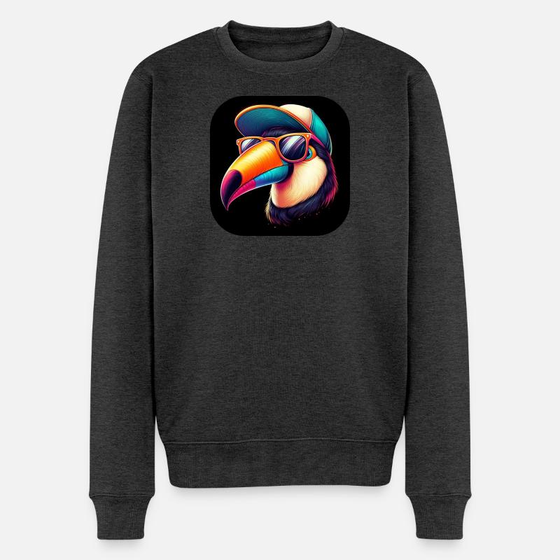 Tukan mit Hut und Sonnenbrille - Männer Premium Bio Pullover - Anthrazit meliert