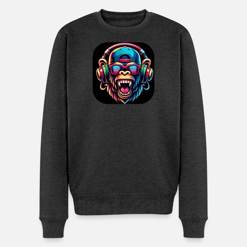 Singe Coloré Dents Rugissement Cap - Pull Premium bio Homme - anthracite chiné