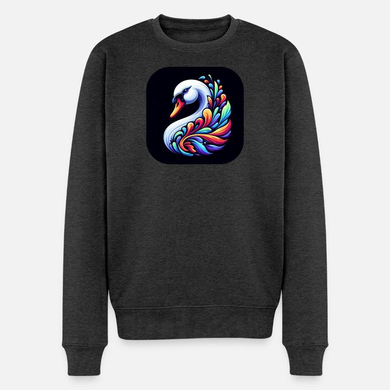 Schwan Tier Vogel Bunt Comic - Männer Premium Bio Pullover - Anthrazit meliert