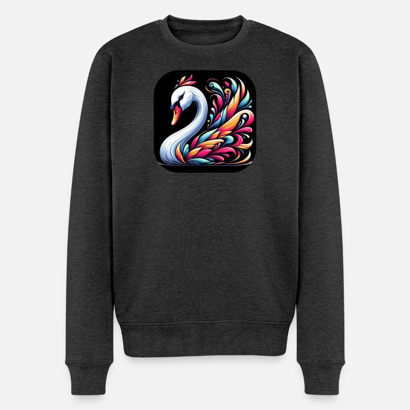 Schwan Tier bunt Comic Cartoon - Männer Premium Bio Pullover - Anthrazit meliert