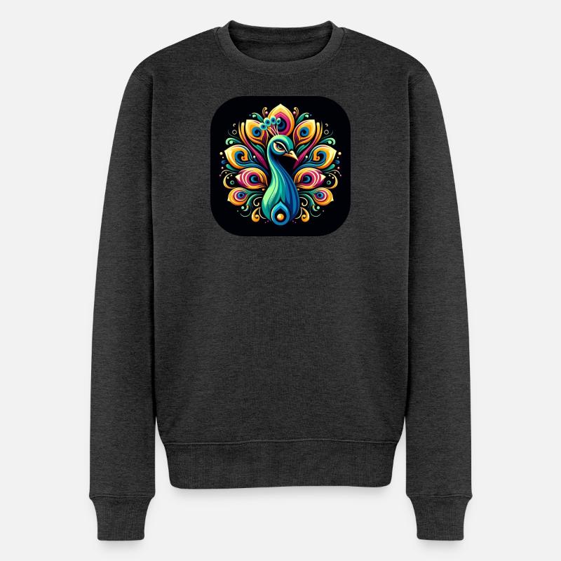 Pfau Bunt Vogel Tier - Männer Premium Bio Pullover - Anthrazit meliert