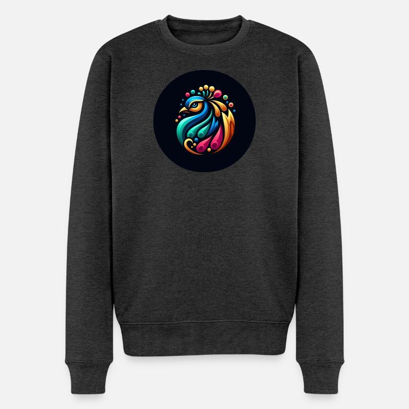 Pfau bunt Logo - Männer Premium Bio Pullover - Anthrazit meliert
