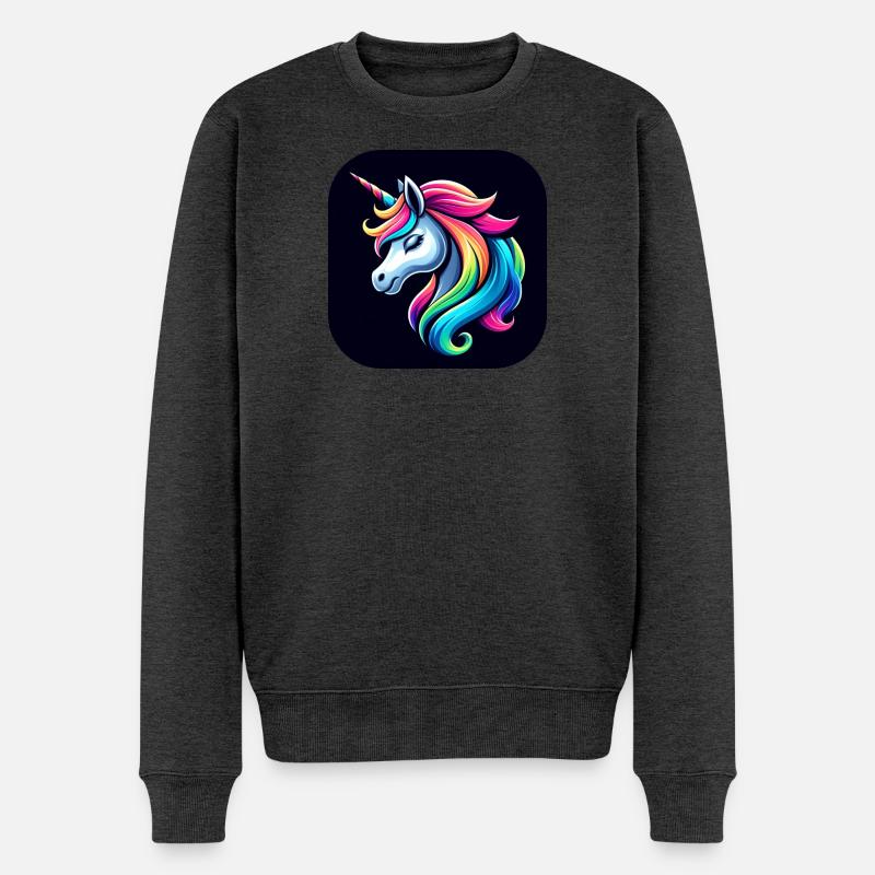 Einhorn Bunt Mähne Horn - Männer Premium Bio Pullover - Anthrazit meliert