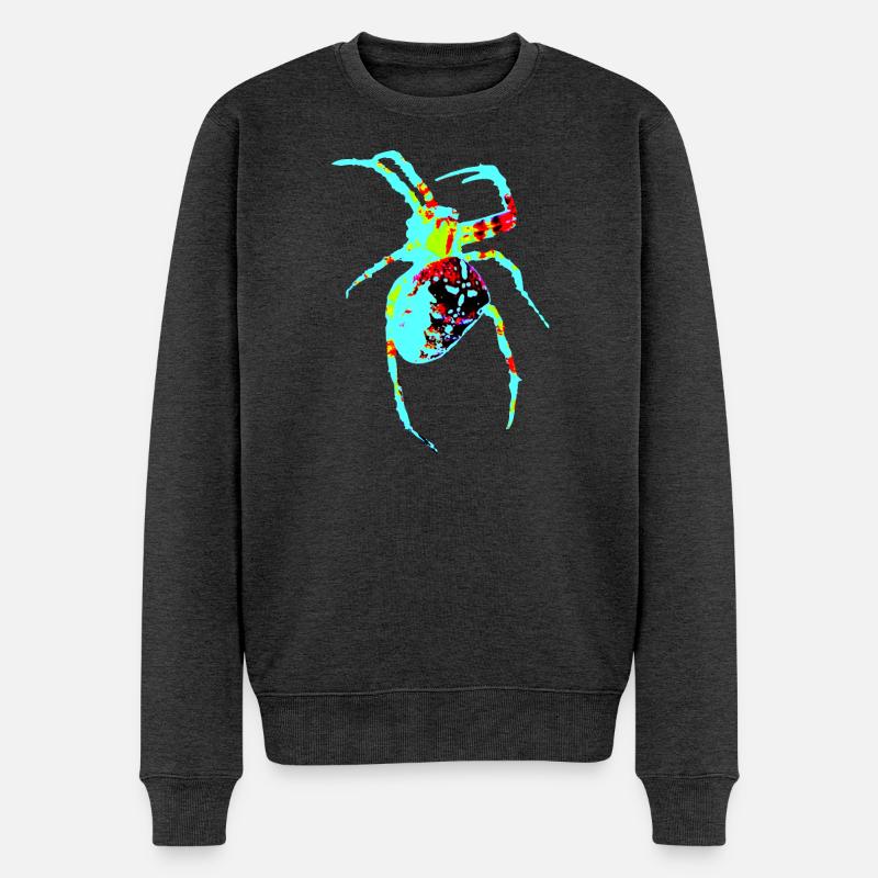 Spinne in Neonfarben - Männer Premium Bio Pullover - Anthrazit meliert