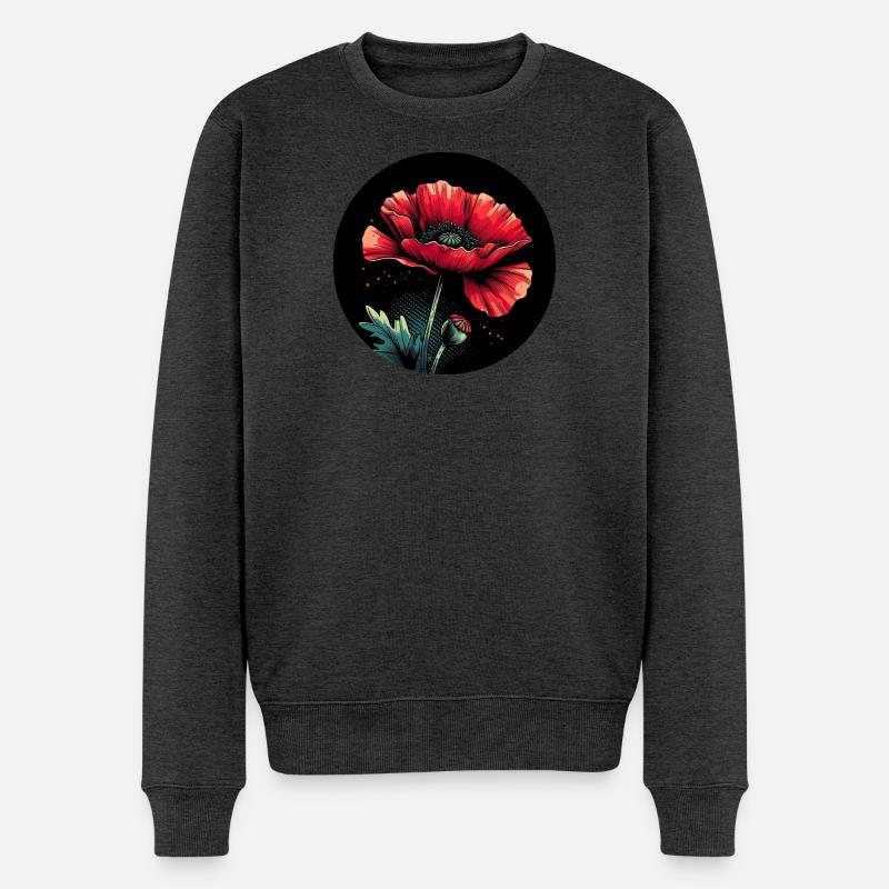 Mohnblume rot - Männer Premium Bio Pullover - Anthrazit meliert