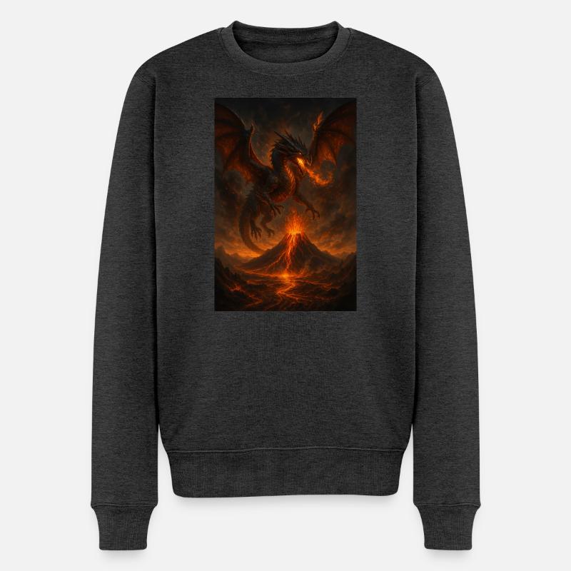 Feuerdrache über Vulkanlandschaft - Männer Premium Bio Pullover - Anthrazit meliert