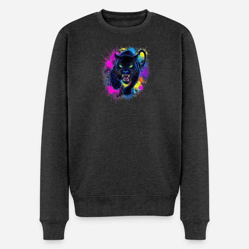 Neon Panther Farbexplosion - Männer Premium Bio Pullover - Anthrazit meliert