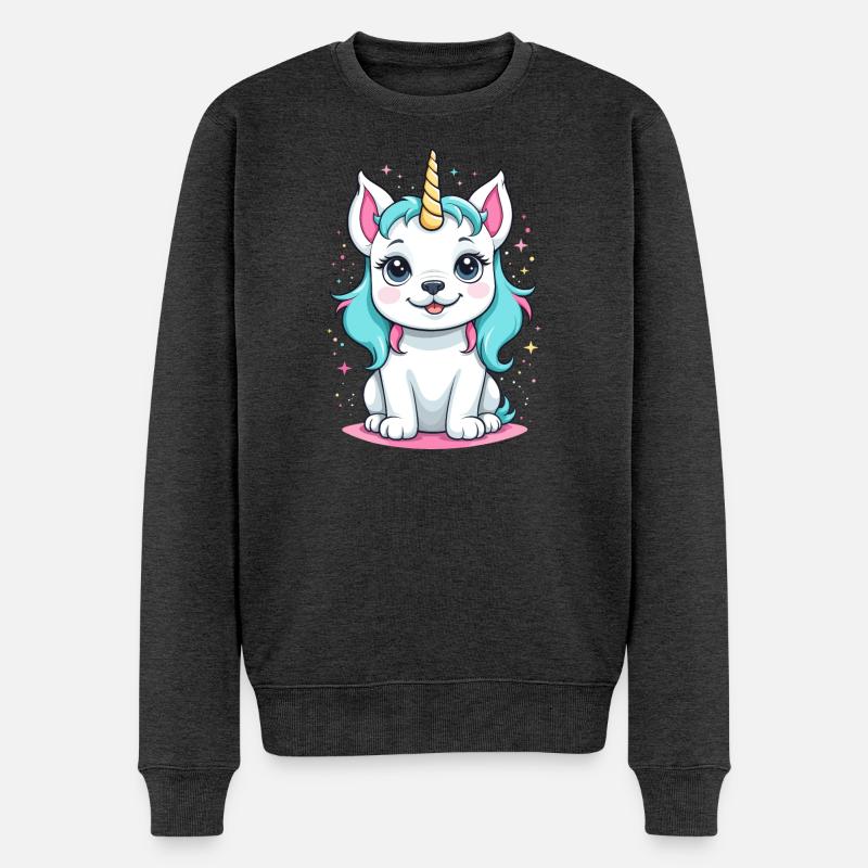 Kawaii Einhorn Hund - Männer Premium Bio Pullover - Anthrazit meliert