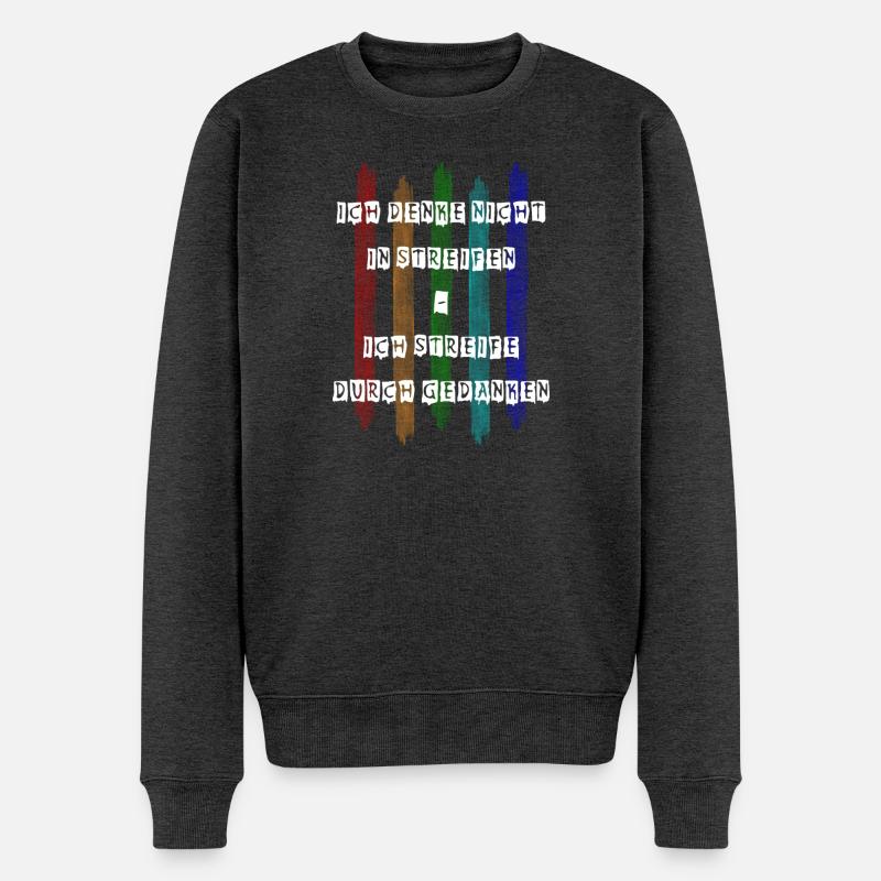 Ich denke nicht in Streifen - Männer Premium Bio Pullover - Anthrazit meliert