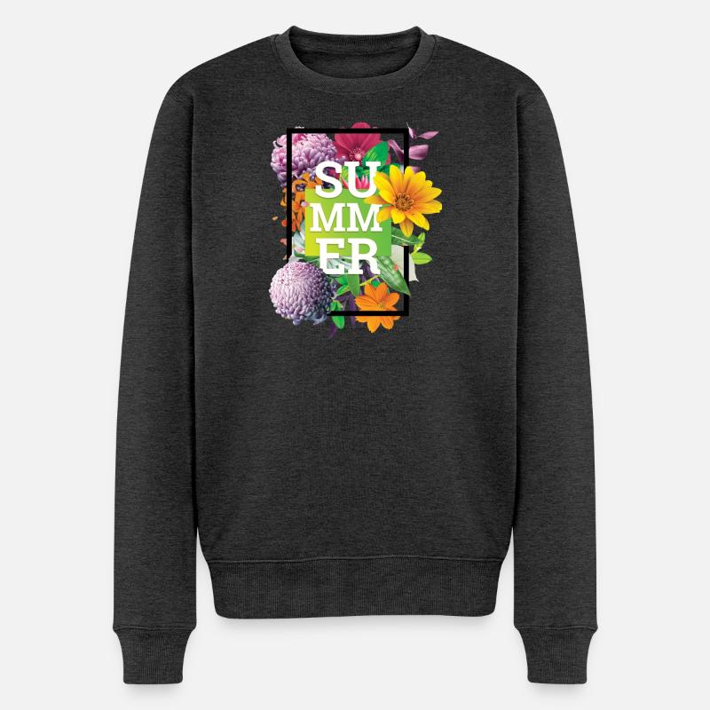 SUMMER FLOWERS - Männer Premium Bio Pullover - Anthrazit meliert