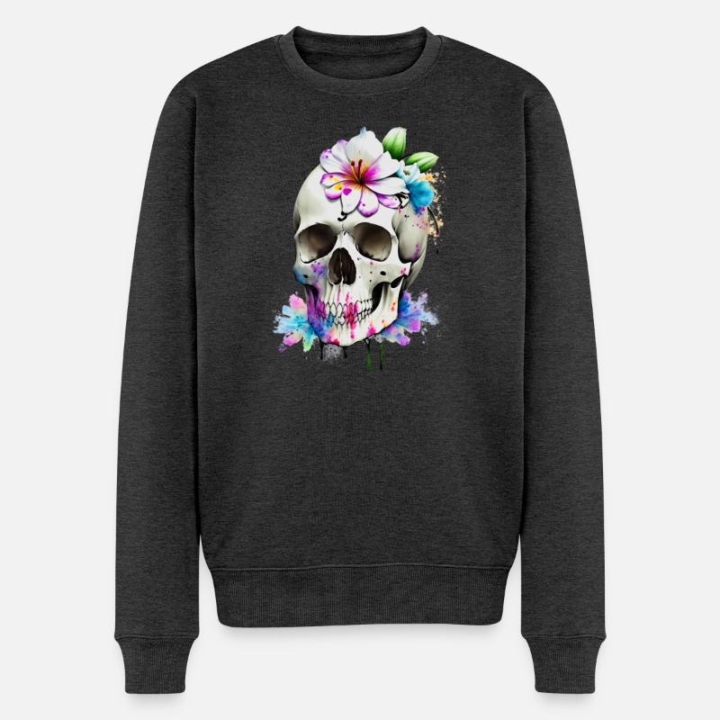 Crâne avec lys - Pull Premium bio Homme - anthracite chiné