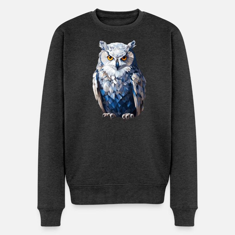 Schnee - Eule im Polygon Stil - Männer Premium Bio Pullover - Anthrazit meliert