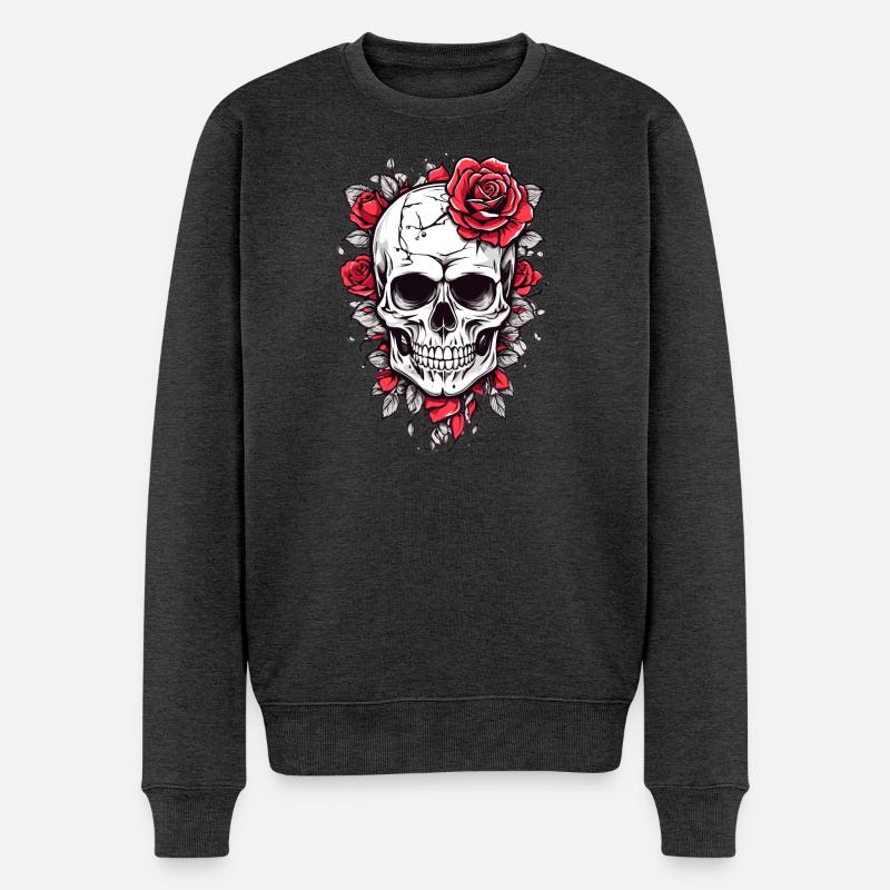 Totenkopf mit Rosen - Männer Premium Bio Pullover - Anthrazit meliert