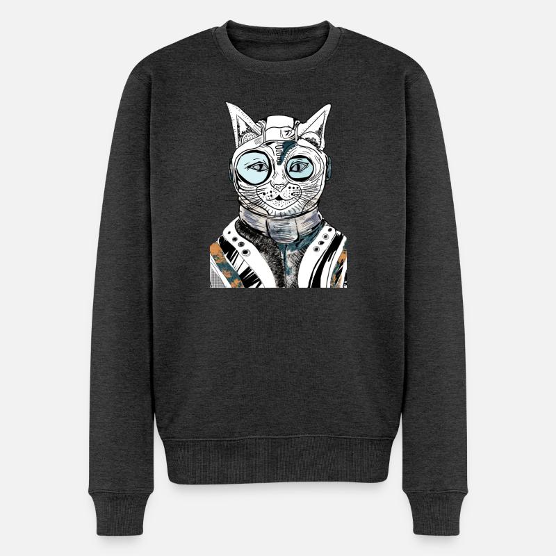 CHAT ASTRONAUTE - Pull Premium bio Homme - anthracite chiné