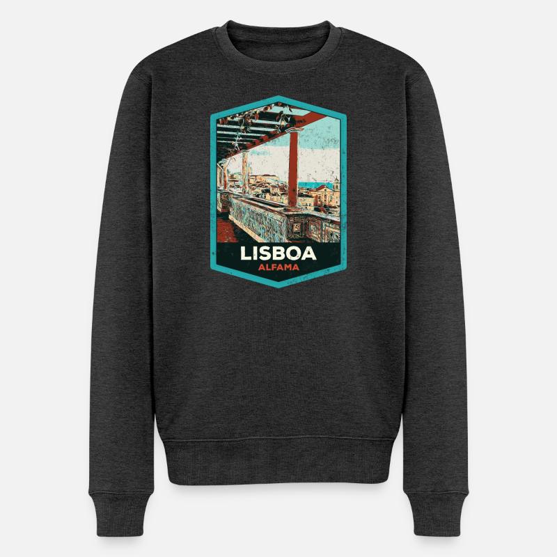 Illustration Alfama, Lissabon - Männer Premium Bio Pullover - Anthrazit meliert
