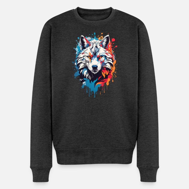 Coole Wolf - Männer Premium Bio Pullover - Anthrazit meliert